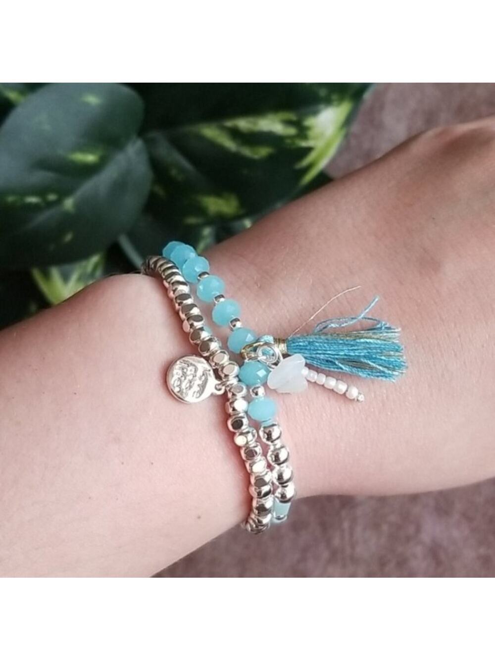 Love This Life turquoise & silver bracelet set NEW